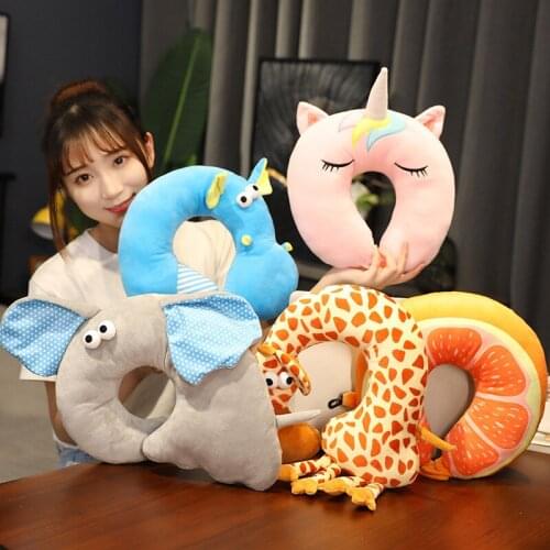 New Cartoon animal fruit U-shaped pillow 30cm lifelike favorite giraffe stuffed soft Neck guard birthday gift for friend