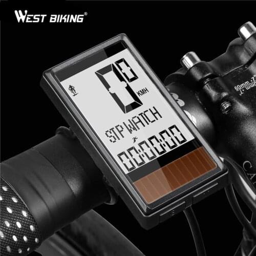 WEST BIKING Bicycle Computer Waterproof Wireless Bicycle Speedometer Stopwatch 5 Languages Solar Bike Computer Speedometer