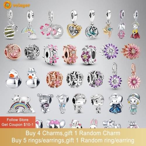 Volayer 925 Sterling Silver Beads Rainbow Dragonfly Sparkling Sun Flower Bees Boy Girl Charms Fit Original Pandora Bracelets