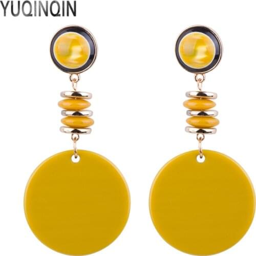 YUQINQIN Trendy Drop Earrings for Women Acrylic Earrings Female Resin Statement Long Round Geometric Fashion Elegant Earring