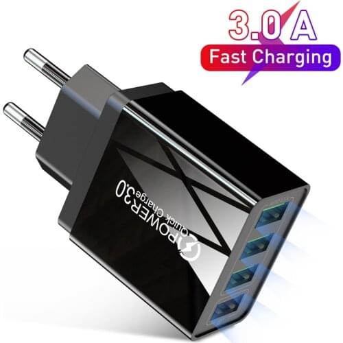 4 USB Charger Quick Charge 3.0 For iPhone 12 Pro Max Xiaomi Samsung Huawei Tablet Portable Wall Mobile Phone Fast Charger