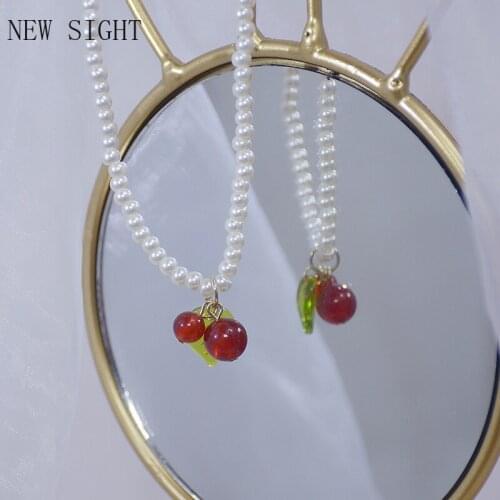 Shiny Side New Accessories Cute Cherry Pendant&necklaces For Women Simple Style Gift Pearl Beads Necklaces