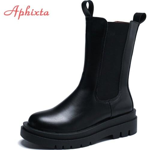 Aphixta Winter Boots Women Elastic Band Fashion 5cm Double Sole Chunky Heel Antiskid Platform Ankle Boots Shoes Woman Boats