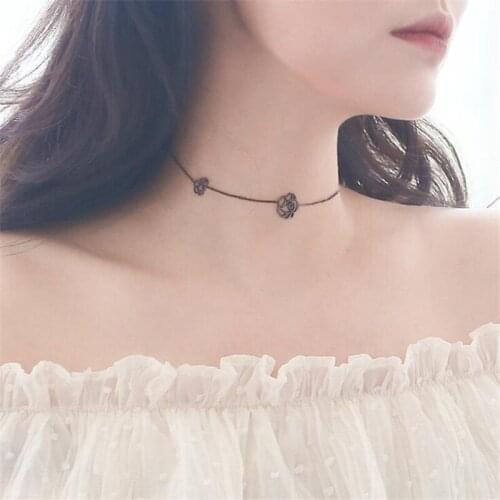 New Punk Black Hollow Rose Flower Choker Necklace for Women Girls Silver Jewelry INS Hotsale Party Fashion Accessories SN221