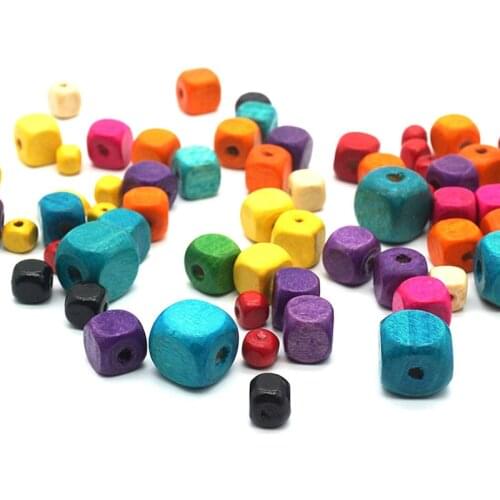 100pcs/lot 4x4 6x6 8x8 10mm Multicolor Eco-Friendly Painted Square Cube Wood Loose Rondelle Beads DIY Jewelry Findings Supplier