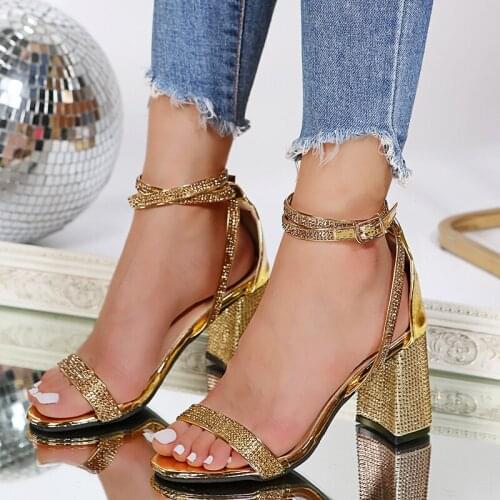 2021 Summer New Woman Shoes Open Toe Heel Fashion HighThick Rhinestones Comfortable Lightweight Kopmkp Buckle Strap 35-43 Sexy