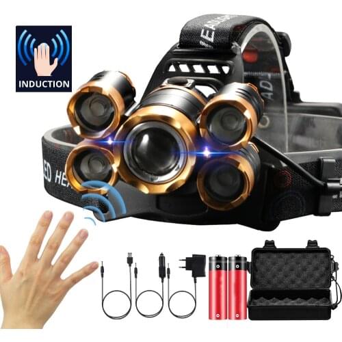 5000LM IR Sensor LED Headlamp Smart Light 5/3 T6 Zoom High Power Rechargeable Fishing Lantern 18650 Head Torch Waterproof
