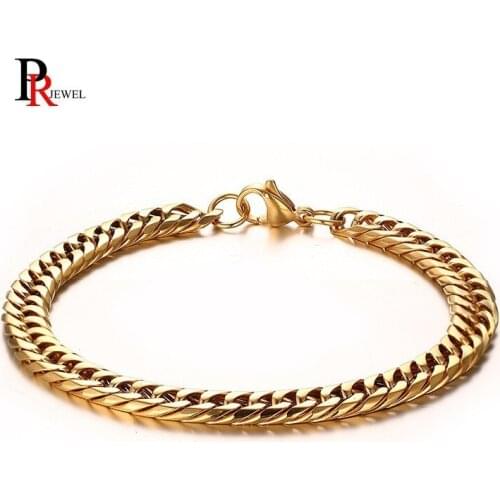 7.5MM Stainless Steel Chain Bracelets for Men Male Gifts Jewelry Gold Tone pulsera masculina 8.46"