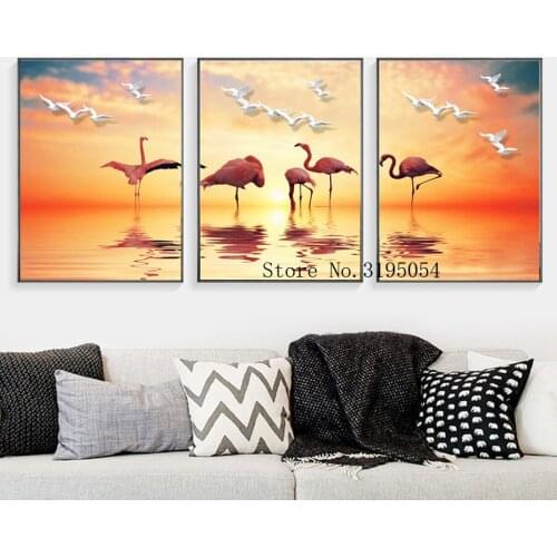 3pcs/set 5diy Diamond Painting,flamingos egret setting sun,Diamond Embroidery mosaic Cross Stitch needlework Rhinestone wall art