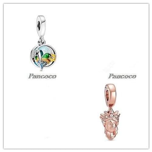 925 Sterling Silver Charm Multicolor Enamel Love Brazi Parrot And Beach Beads Fit Women Pandora Bracelet & Necklace DIY Jewelry