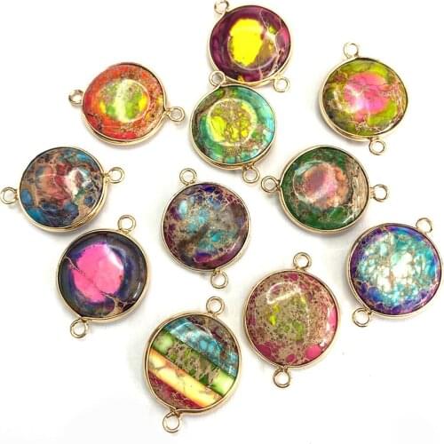 Boutique Charm Natural King Stone Jewelry Double Hole Connector Fashion Color Oval Pendant DIY Handmade Jewelry Accessories