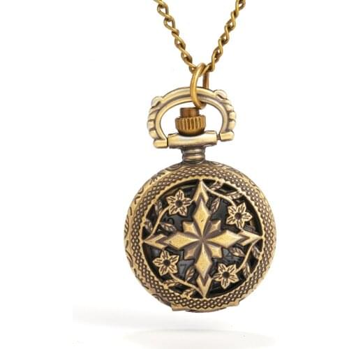 0 Large bronze diamond petals Roman scale creative trend pocket watch personality retro gift quartz pocket watch