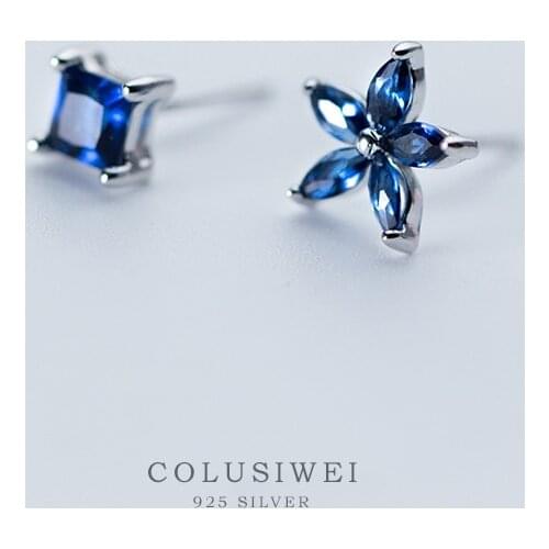 Colusiwei Luxury Wedding Flower Stud Earrings for Women 925 Sterling Silver Blue Crystal Engagement Statement Jewelry Gifts
