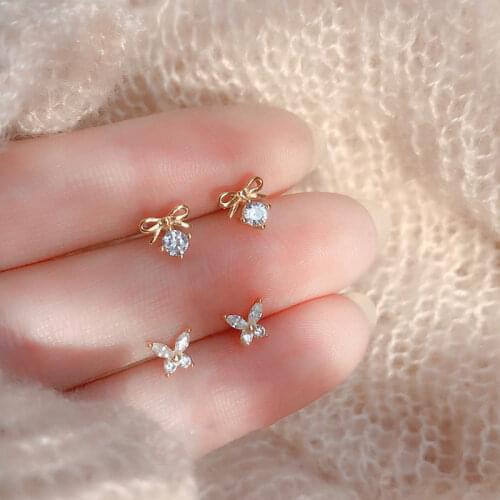 DAIWUJAN 925 Sterling Silver Stud Earrings Exquisite Small Zircon Butterfly Earrings For Women Girls Fashion Wedding Accessories