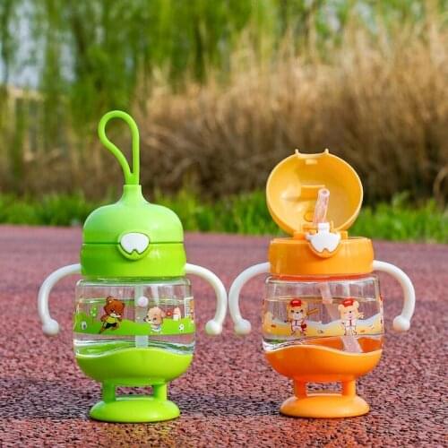350ml Kids Feed Training Bottle Cute Baby Learn Feeding Water Straw Bottle with Handle Child Drink Baby Bottle BPA Free