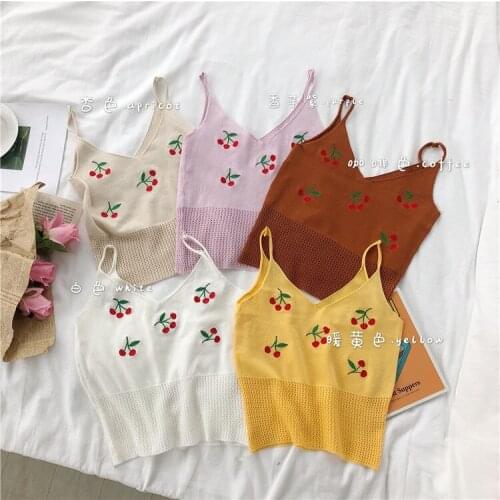 Women Corset Tops Summer V-neck Embroidery Hollow-out Short Knitted Camisole Vest Tank Camis Crop Top For Women