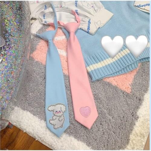Cute Embroidery Womens Neck Tie Students Necktie Preppy Style Cosplay 2 Colors Pink Blue Sweet Girl