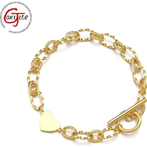 Goxijite 2021 Women Gold Heart Bracelet Stainless Steel Printed Chain Personality Bracelets Fashion Jewelry Gift