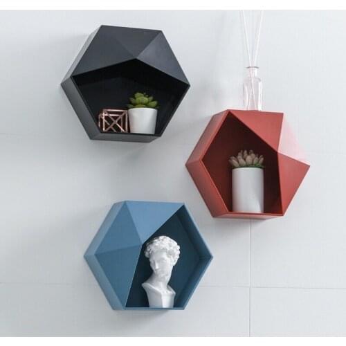 IdYllife PP Wall Hanging Storage Rack Home Decoration Shelf Organizer Plastic Sundries Display Holder Geometric Creative Design
