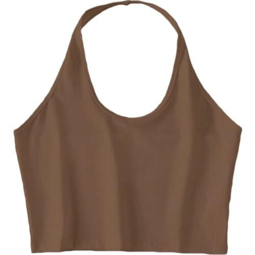 Women Halter Neck Sleeveless Crop Top Sexy Low Cut O Neck Solid Color Cami Tank Vest Backless Bodycon Basic Bralette 649D