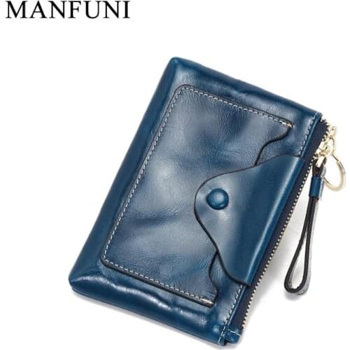 2020 Women Short Wallet Genuine Leather Fashion Blue Hasp Zipper Luxury Coin Purse Card Holder Passcard Pocket Mini Card Wallet