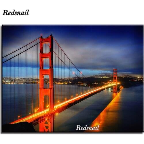 Round drill Diamond Embroidery Golden Gate Bridge Full Square drill Mosaic diamond Picture Of Rhinestone Home Decor EE415