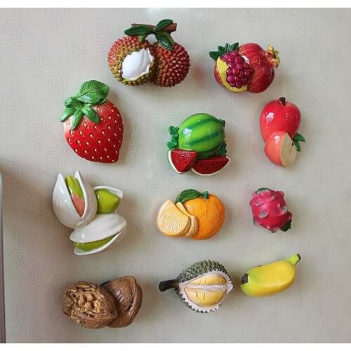Hot Selling Home Decoration Refrigerator Sticker 3D Simulation Apple Watermelon Durian Strawberry Polyresin Fridge Magnet