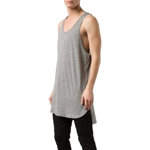 Summer men women cotton long tank top side split street hip hop undershirt man black white gray casual sleeveless shirt gym vest