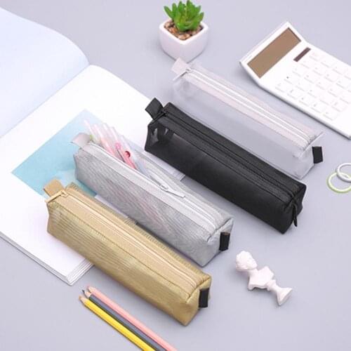 Cute Solid Color Pencil Case Pen Mesh Bag School Stationery Storage Pencil Bag Pouch Box estojo escolar papelaria criativa