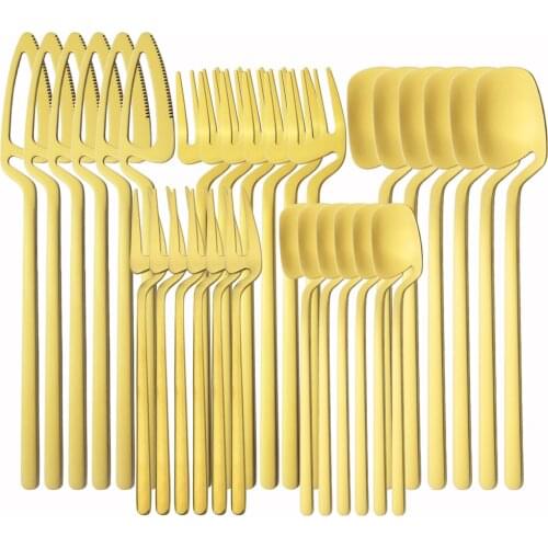 30pcs/6pcs Gold Matte Stainless Steel Cutlery Dinnerware Set 304 Knife Fruit Fork Teaspoon Spoon Set Kitchen Home Tableware Set