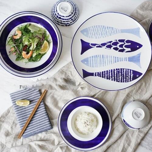 Nordic Style Dinner Plates Service De Table Assiette Blue Cake Trays Western Steak Tray Handcraft Ceramics Dishes Kitchen Plate