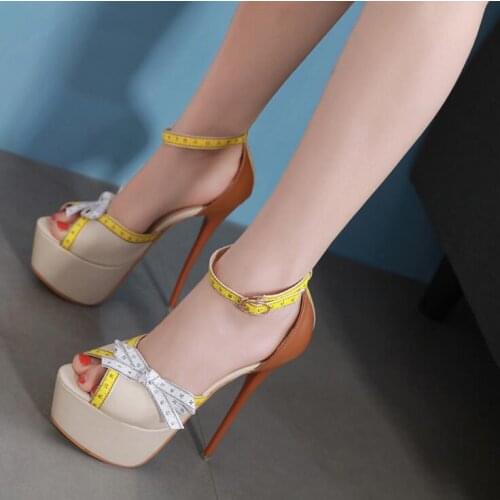 New Arrivals Black White Leather Super Platform Women Pumps Peep Toe Rule Stilettos Ankle Strap Chaussure Femmes Sandalias