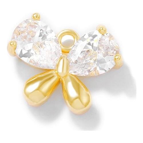 Factory wholesale Gold Color Brass and Zircon Butterfly Charms Pendants Necklace and Bracelet Earring Diy Jewelry Accessories