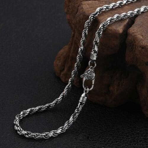 Wholesale S925 Sterling Silver Trend Retro Thai Silver Jewelry Six-word Mantra Rope Men Necklace