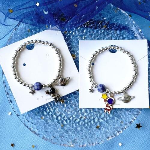 Original Design Beaded Blue Earth Astronaut Bracelet Ins Cold Style Male and Female Friends Off-site Couple Jewelry