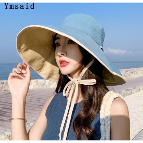 New Spring Summer Solid Color Bucket Hat UV Protection Sun Hat All-match Big Wide-brim Visor Women Sunscreen Fishermans Hat
