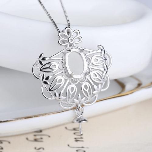 Unique 925 Sterling Silver Women Semi Mount Pendant for 6x8mm Oval Cabochon Pearl or Round Bead Amber Agate Fine Jewelry Setting