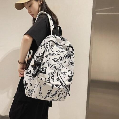 2022 New Large Capacity Nylon Water Backpack Junior High School Student Couple Schoolbag For Girl Printed Backpack Men