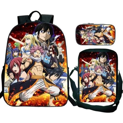 Fairy Tail Print Backpack 3pcs/set with Pencil Case Shoulder Bag Students School Bag Girls Boys Kids Knapsack Teens Rucksack