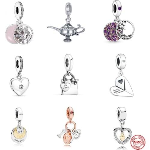 2021 New 925 Sterling Silver Flagon Bag Colorful Heart Flower Pendant DIY Fine Beads Fit Original Pandora Charm Bracelet Jewelry