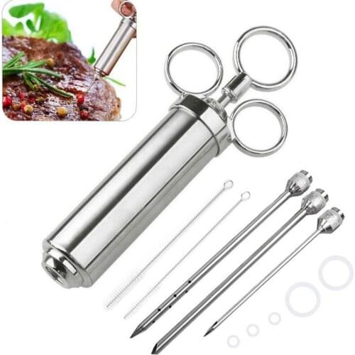 2pc/Lot Sausage Meat Syringe Marinade Injector Gut For Sausage Nozzle Stainless Steel Turkey Seasoning Syringe Needle Set ZCF027