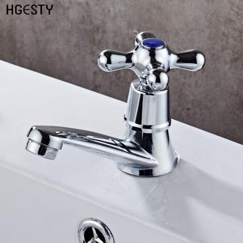 Bathroom Faucet Zinc Alloy Wash Basin Faucet Quick Open Single Cold Water Tap Cross Handle Toilet Corrosion Resistance Sink Tap