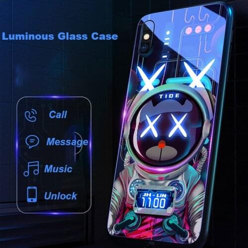 Cool LED Call Light Flash Up Glass Phone Case For iPhone 12 11 Pro Max X Xr Xs Max 6 7 8 Plus Smart Control Luminous Back Cover