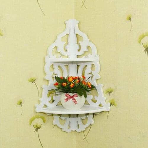 Vintage Wooden Wall Rack Decor Floral Hallow Out Wood Wall Corner Rack Storage Shelf Sundries Organizer Flower Pot Holder