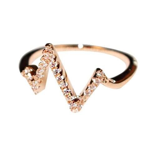 Top Quality Full-zircon Rose Gold Lightning Ring Heartbeat Girl Finger Valentine Present Jewelry Love Ring For Women Best Gifts