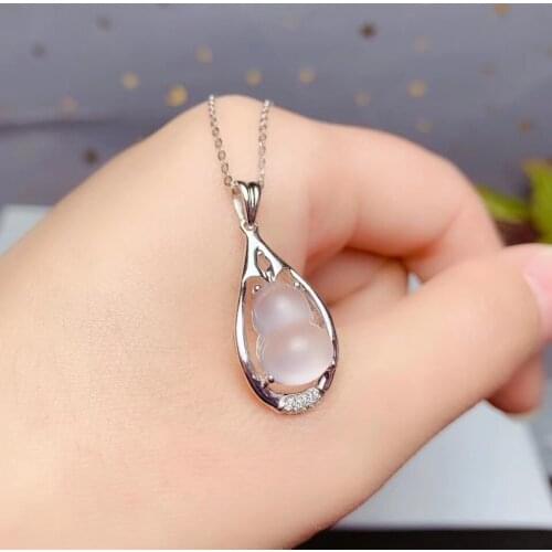 Classic pink rose quartz gemstone pendant for necklace 925 sterling silver pink gourd stone girl birthday date present sale