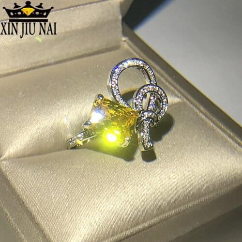 Trendt Delicate Bowknot Silver Ring for Women Square Cut Dazzling Zircon Inlaid Morgan Stone Female Cocktail Party S925 Jewelry