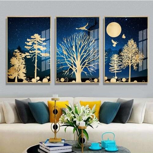 Golden Trees Forest Landscape Canvas Abstract Painting Nordic Posters and Prints Wall Art Pictures for Living room Decoration