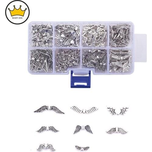 240PCS/Box Angel Wings Charms Ancient Silver Plated Alloy Pendant For DIY Jewelry Pendant Chain Necklace Jewelry Accessories
