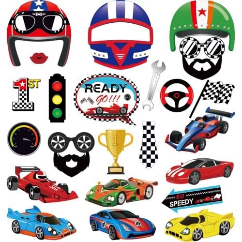 25pcs DIY Boys Racing Car Photobooth Props Kids Happy Birthday Party Decorations Baby Shower Racer Photobooth Props Party Favor